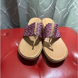 Italian Shoemakers Wedge Heel Slide Thong Sandal Cushion Pink.